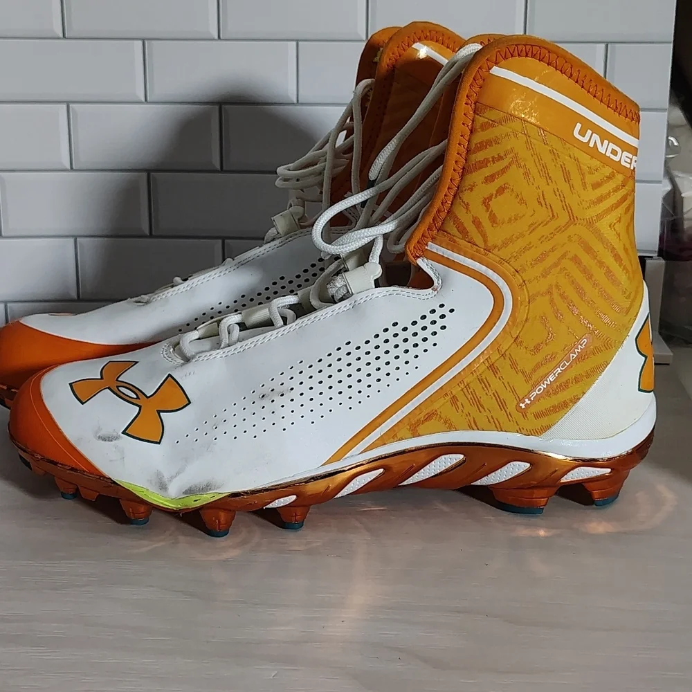 Under Armour Bold Orange and White Sports Cleats Size 13